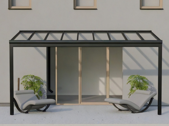 Pergola en aluminium avec des panneaux en polycarbonnate jusqu'à 7m entre poteaux